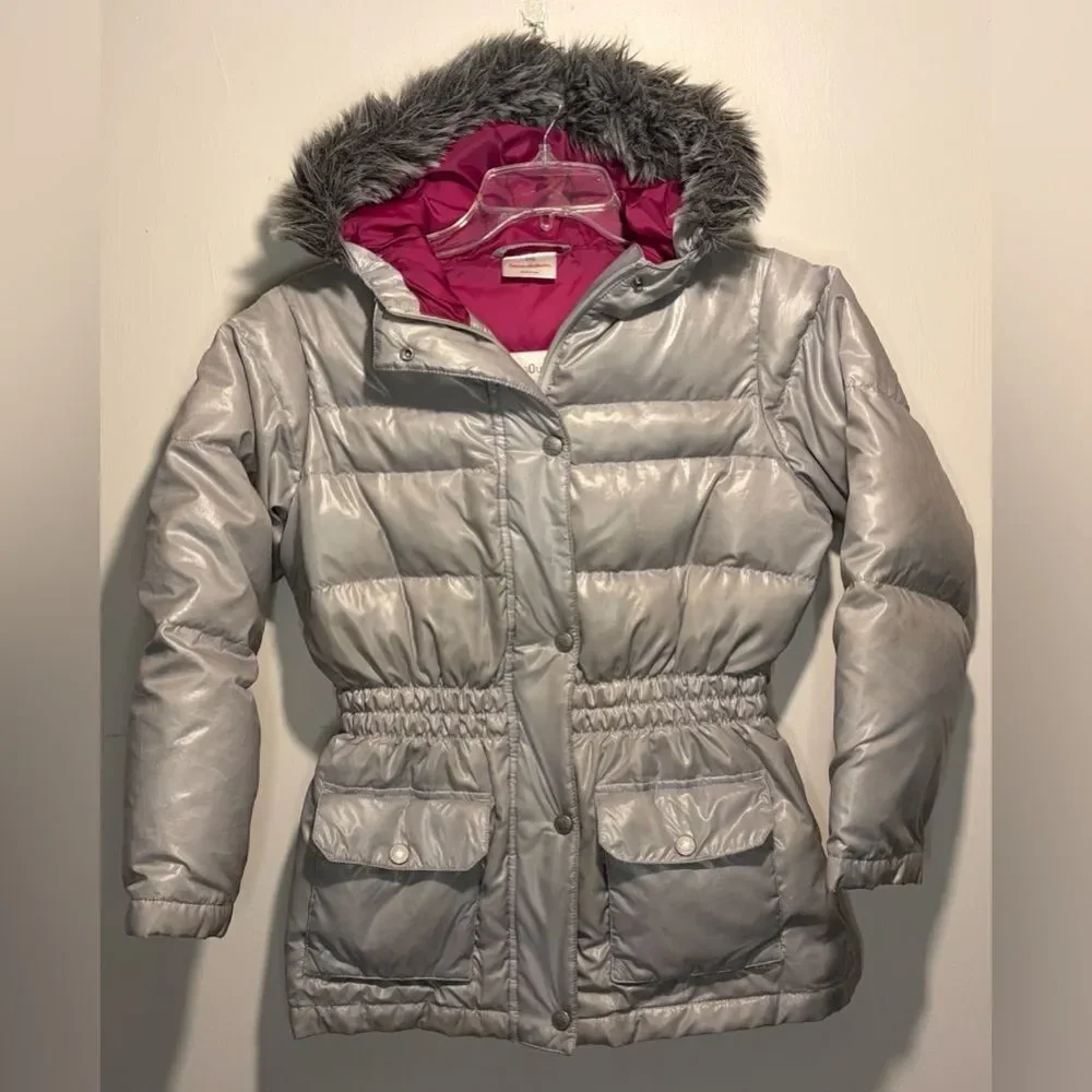 Hanna Andersson Girls Down Feather Filled Winter Jacket Coat Hood Grey Size 10
